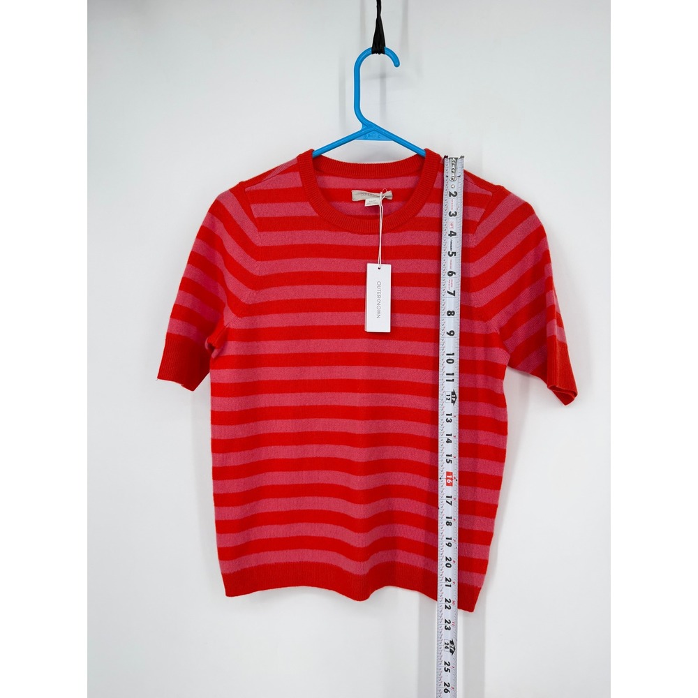 NEW Outerknown Red Pink Stripe 100% Cashmere Short Sleeve Sweater XS 2450002 - Picture 15 of 15